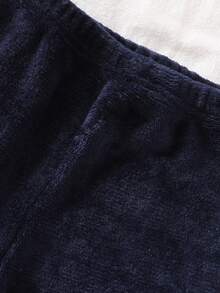 2pcs Baby Boy Christmas Fleece Red Hat Dog Print Cute Navy Blue Long Sleeve Top And Pants Pajama Set Warm In Winter Kids Best Gift - Royal Blue - View 5