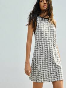 Maija Valentines Day Dress Multi-Color Houndstooth Pattern Sleeveless Knit Mini Dress For Women, Checkered Dress - Black and White - View 2