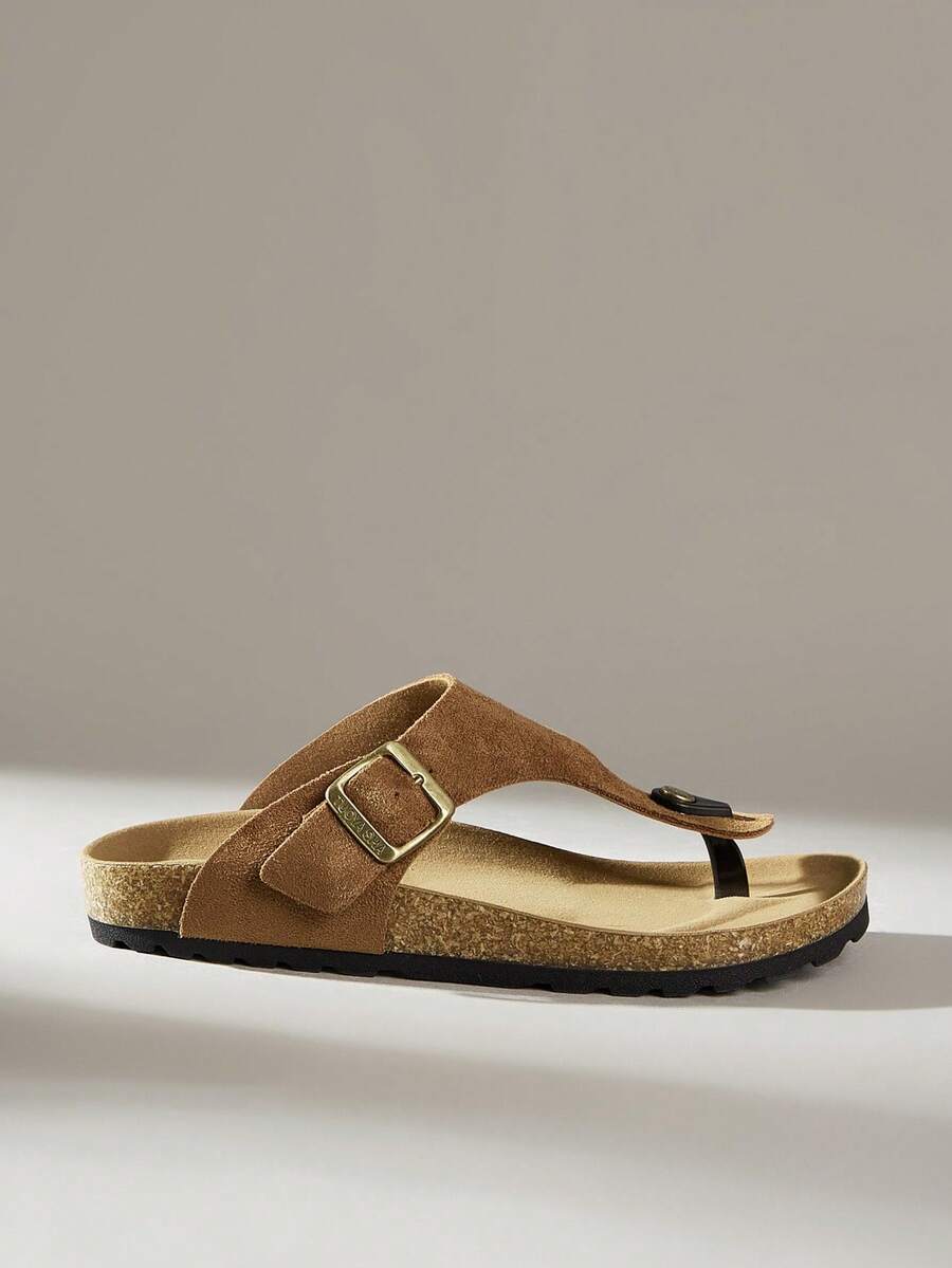 Solecia Women's Casual Buckle Design Flip Flops - Brown - View 1