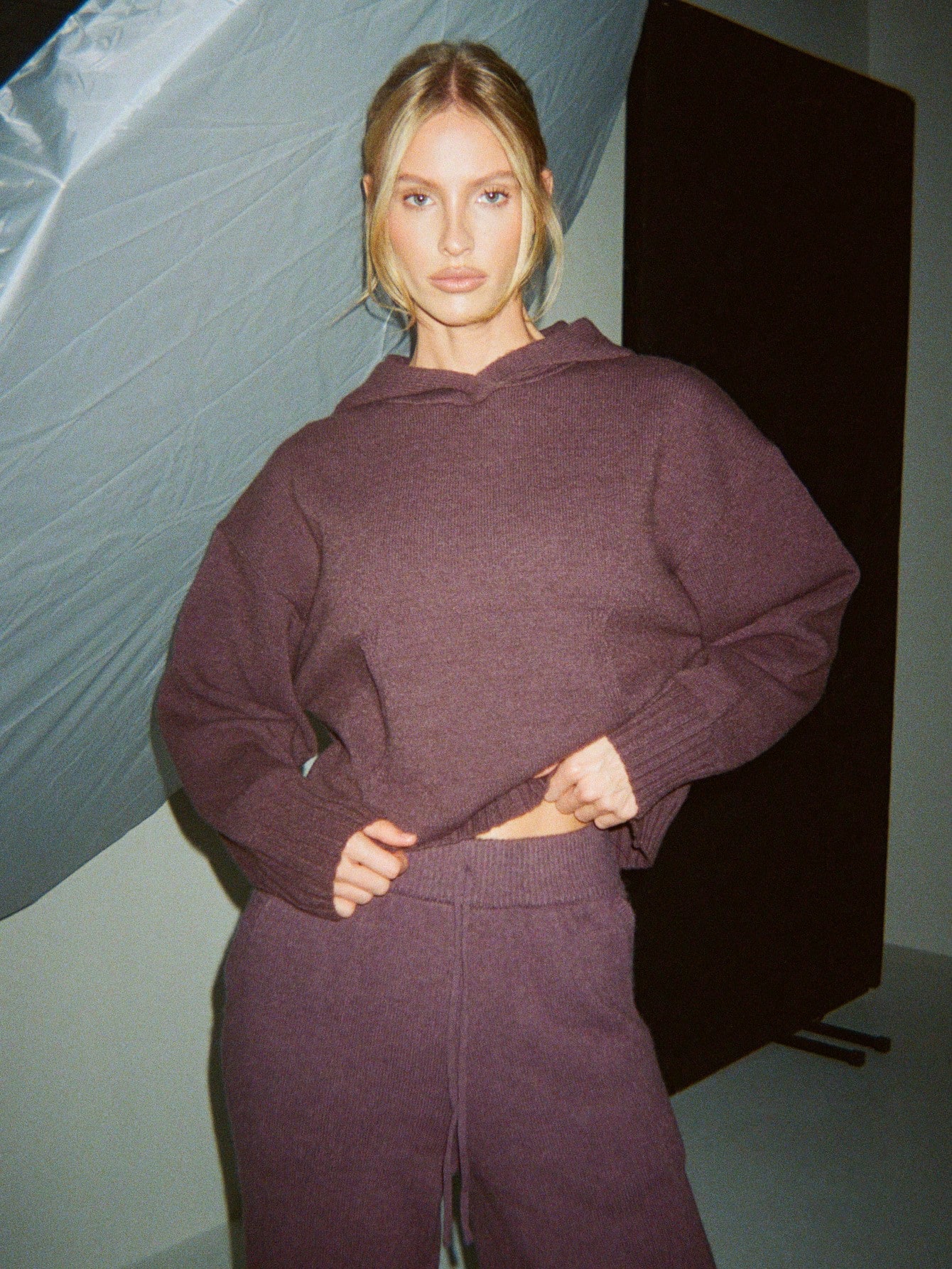 KIZN Oversized Knit Hoodie With Ribbed Cuffs