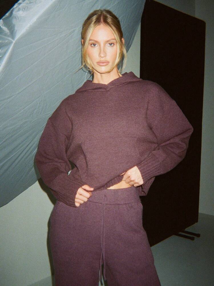 KIZN Sudadera con capucha de punto extragrande con puños acanalados