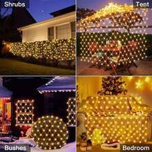 1 Guirnalda de luces solares de malla perfecta para árboles, patios, jardines, fiestas, balcones y decoraciones de pared, con múltiples modos de iluminación intermitente, control de botón, alimentación con panel solar - Multicolor - Ver 7