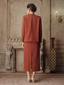 Anewsta Bộ trang phục thanh lịch 2 mảnh dành cho nữ: Áo khoác blazer thêu khoét lỗ và váy, thích hợp cho tiệc tùng, công sở sang trọng, lễ tốt nghiệp, đám cưới, váy đỏ. - Rỉ Nâu - Xem 7