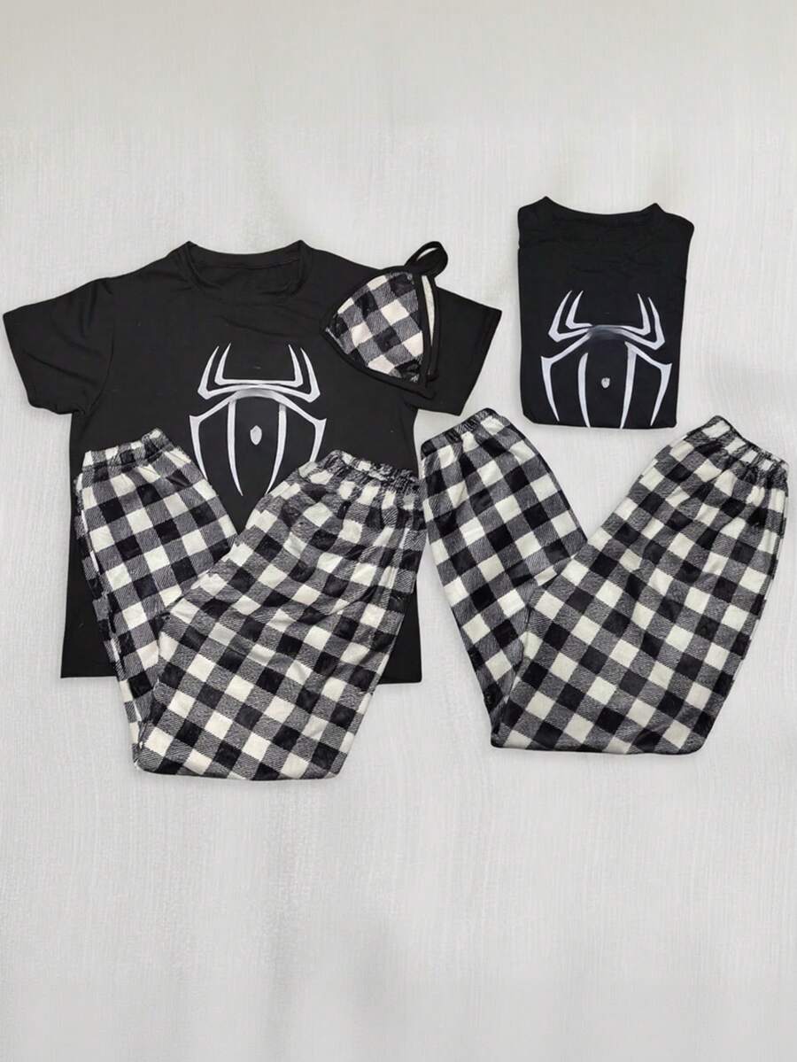 Dúo de pijama de pareja de temporada teddy unitalla 2 jogger 1 top y 2 playeras divertidas - Marrón - Ver 1