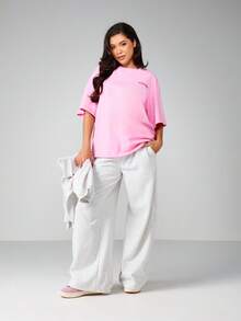 Missguided x Playboy Oversized Graphic Heart Print Short Sleeve Crew Neck Cotton Casual Statement Tee Shirt - Pink - View 3