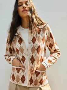 Maija Áo khoác cardigan nữ họa tiết hình thoi nhiều màu, kiểu dáng cơ bản phù hợp cho công sở, thanh lịch và thời trang, thích hợp cho văn phòng và trường học. - Nhiều màu - Xem 6