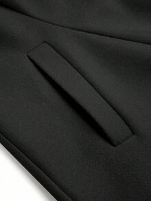 Lyrianda معطف صوفي مقاس كبير للنساء مع طوق من الفرو الاصطناعي ومرقع الخصر - الأسود - مشاهدة 6