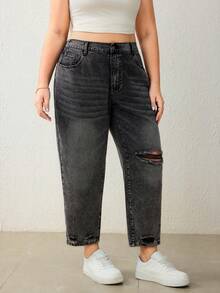 Flexra 大码女式休闲牛仔街头风七分裤 - 淺灰色 - 查看 3