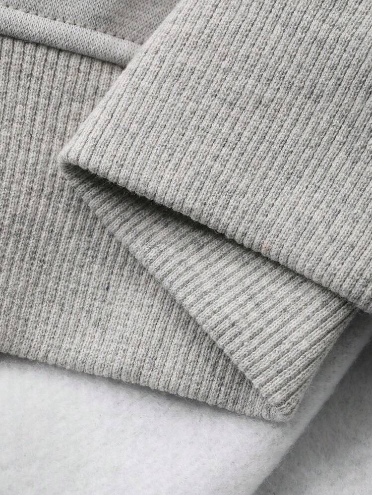 Men's Grey Crew Neck Letter Embroidered Fleece Pullover Sweatshirt, Autumn/Winter