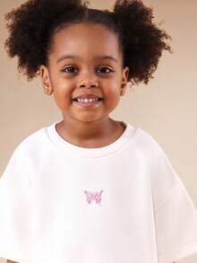 SUMWON Girls Oversized Short Sleeve Crew Neck Butterfly Graphic T-Shirt With Pink Print Casual Boxy Fit Tee Vacation - Apricot - View 5