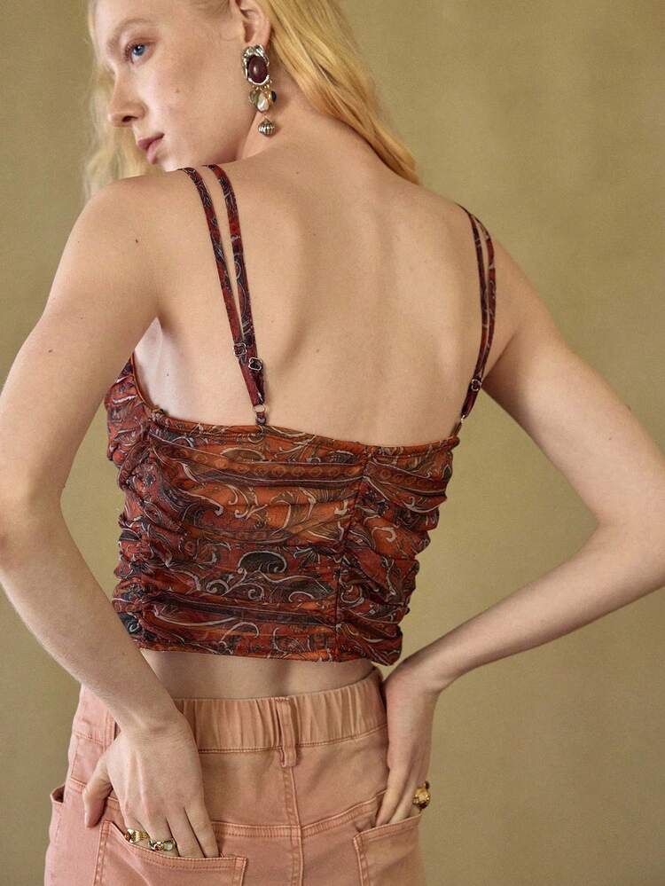 MOTF STUDIO WOMEN'S AUTUMN/WINTER ALLOVER PRINTED RUCHED CAMI TOP