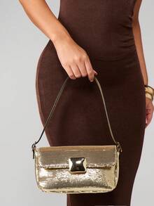 MISSGUIDED 女士手提包、单肩包、流浪包，金色亮片，时尚简约，优雅百搭，适合派对、舞会、夜店、约会、生日、晚宴等场合。 - 金色 - 查看 1