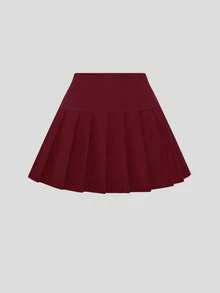 Sweetra Chân váy chữ A xếp ly đơn giản dành cho nữ, màu trơn tối giản, mùa hè - Màu Đỏ Sâu - Xem 1