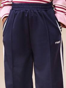 SUMWON Girls Navy Track Pants With Side Stripes Elastic Waist Casual Sweatpants Comfortable Athleisure Bottoms Fall Winter Joggers Vacation - Navy Blue - View 6