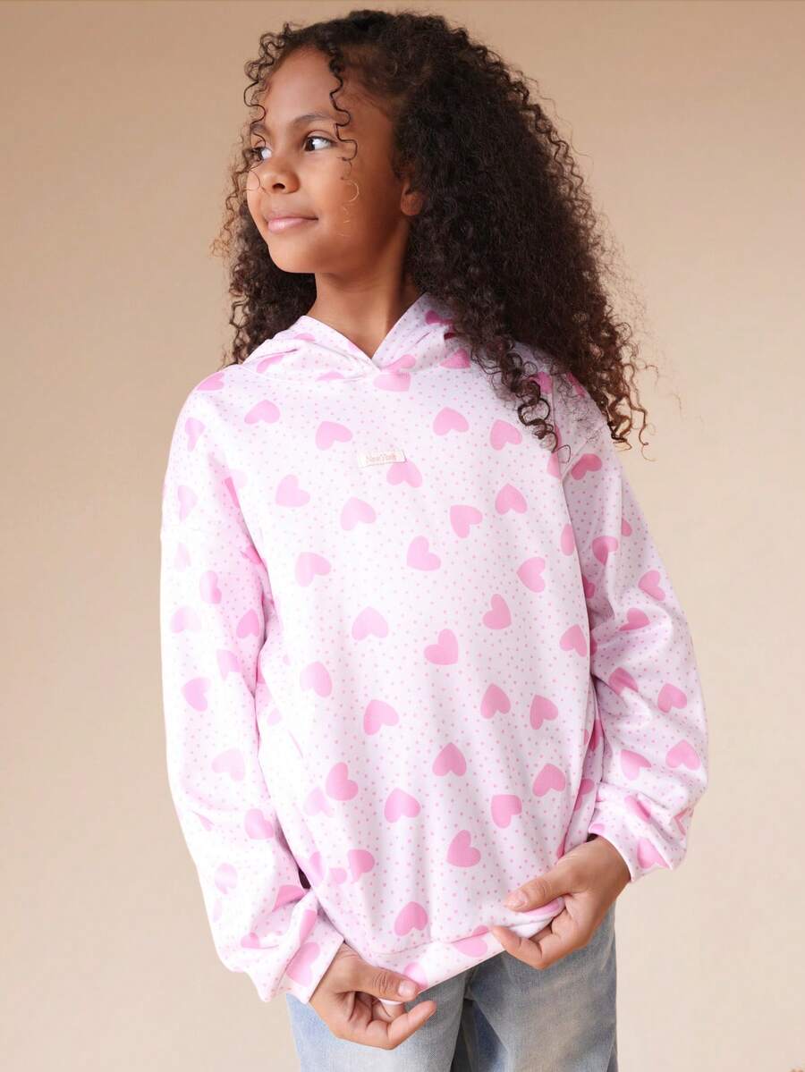 SUMWON Cute Heart Print Hooded Sweatshirt Cozy Pullover Top For Everyday Casual Wear Comfort Style Vacation - Pink - View 1