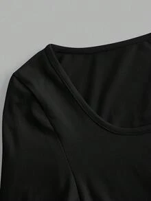 SHEIN Essnce 4件/套 女士休闲简约圆领T恤，纯色，适合秋冬季节、叠穿、户外、内搭 - 黑色 - 查看 3