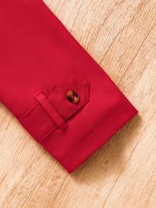 SHEIN Elladie kids 女童卡其色连帽双排扣时尚外套，适合日常休闲穿着 - 紅色 - 查看 6