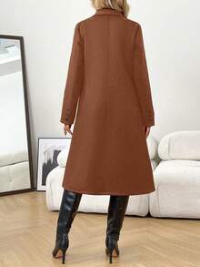 SHEIN LUNE 女士优雅简约双排扣大衣 - 鏽棕色 - 查看 2
