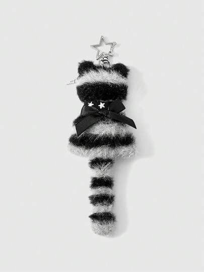 Kawaii 1 pieza Llavero de gato de peluche con remaches metálicos en forma de pentagrama, estilo punk Y2K negro. Serie minimalista de minas terrestres producida en masa, adecuada para colgar en bolsos, pantalones, universidad, compras, citas, etc.