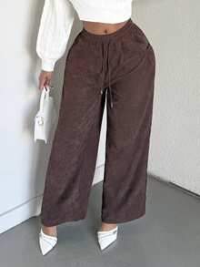 Alexandranx 女式秋季街头时尚休闲复古灯芯绒纹理长裤 - 棕色 - 查看 6