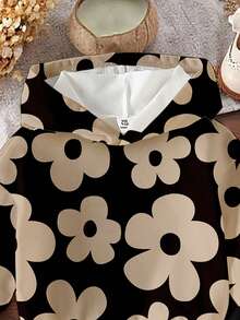 一套女婴休闲时尚印花连帽卫衣和针织打底裤套装，适合外出、运动和休闲穿着，秋冬季 - 彩色 - 查看 5