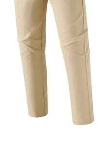 SHEIN 两件套青少年男士绅士套装，撞色领 Polo 衫 + 卡其色长裤，绅士西装，商务优雅，适合学校、生日派对、休闲等场合，简约风格 - 彩色 - 查看 4