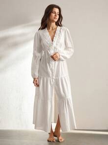 Ocili Vestido casual de algodón cómodo para mujer, invierno - Blanco - Ver 4