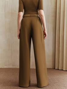 Anewsta Women's New Pleated High Waist Wide Leg Pants, Straight Leg Trousers, Elegant Casual Business Commute Loose Suit Pants With Belt, Suitable For Autumn And Winter - Khaki - View 3