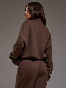 MUSERA Áo sweatshirt cổ cao, thắt eo, tay cong, khóa kéo, kiểu dáng năng động, thích hợp mặc mùa đông, phong cách coolgirl, ấm áp, dễ thương, thích hợp cho hoạt động ngoài trời, khám phá, thường ngày. - Cà phê nâu - Xem 4
