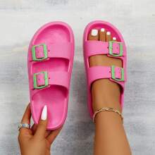 Sandalias para hombre ajuste doble hebilla punta abierta sin cordones suela antideslizante estilo casual ocasión playa verano descanso - Rosa Fucsia - Ver 1