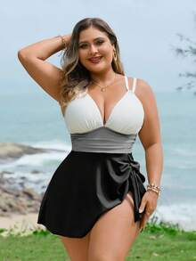 Swim Lushoire Bộ đồ bơi Tankini 2 mảnh xếp nếp cỡ lớn dành cho nữ có dây chéo sau lưng, ba màu - Nhiều màu - Xem 4