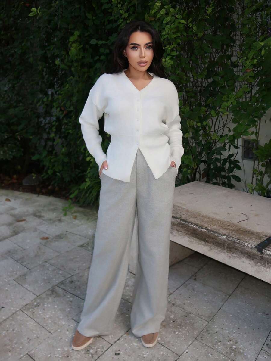 Durrani Popal Pantalon droit décontracté unicolore pour femmes, streetwear