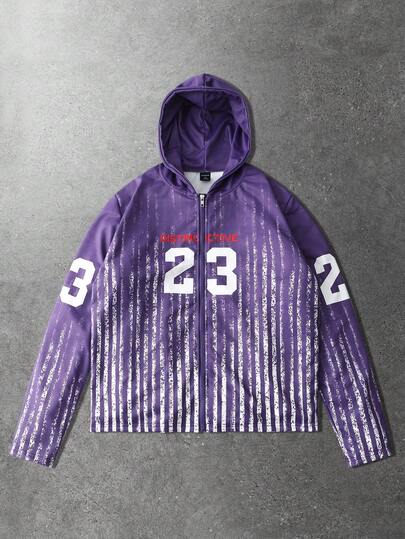 Prep بلوزة رياضية مقنعة مطبوع عليها أرقام وحروف مع سحاب طويلة الأكمام للرجال