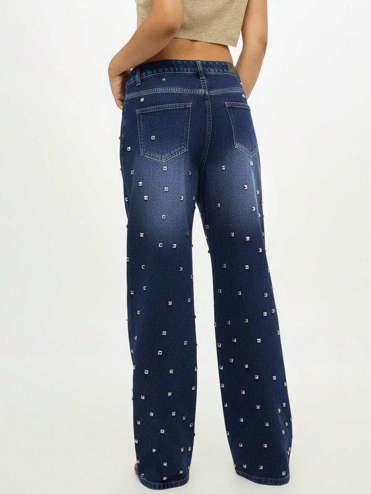 SUMWON WOMEN Studded Wide Leg Baggy Denim Jeans