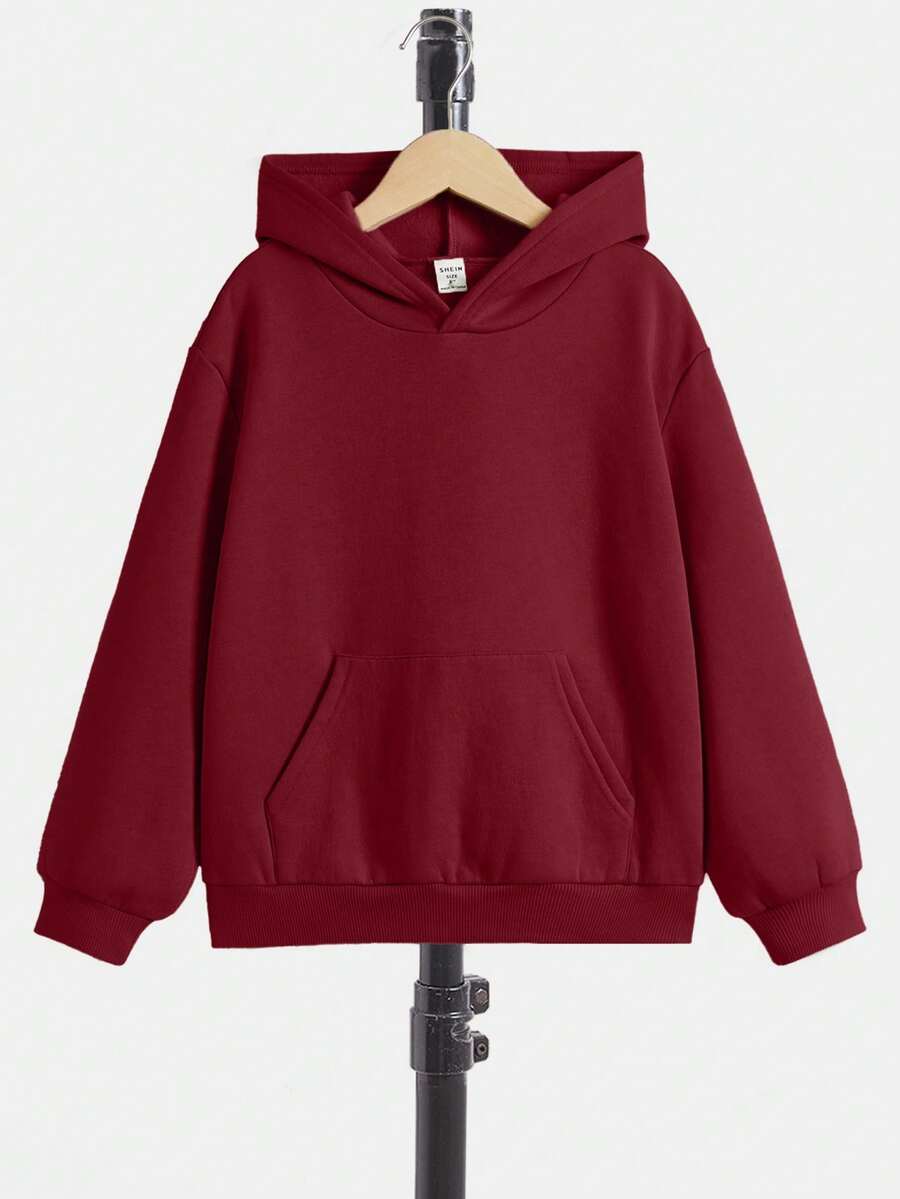 SHEIN Tween Boy Kangaroo Pocket Drop Shoulder Sweatshirt, Cute Casual Suitable For Spring/Autumn Daily Wear - Red - View 1