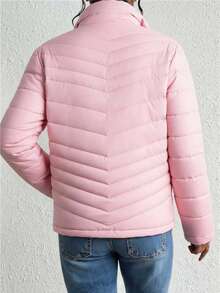 Abrigo de algodón de mujer de manga larga abrigo de invierno - Rosa Pálido - Ver 2