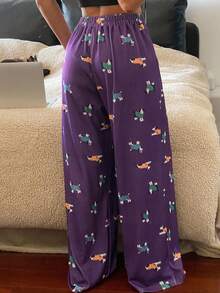 DAZY Quần ngủ rộng rãi in hình chú chó dễ thương dành cho nữ - Màu tím - Xem 2