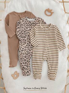 Cozy Pixies 3 Stücke Neugeborenen Baby Mädchen Leopard & Gestreift Muster Gestrickt Weich Rundhals Langarm Romper & Hose Set