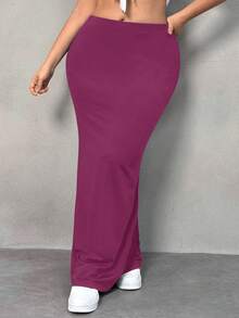 SHEIN SXY 大码女士优雅紫色美人鱼半身裙，适合通勤、秋冬季穿着 - 紫色 - 查看 4