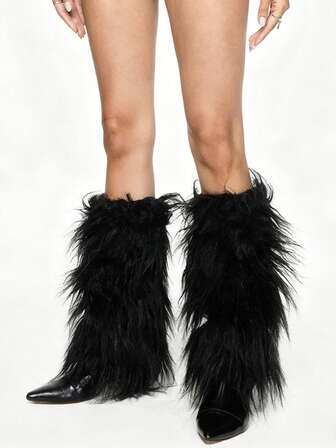 Goth 1 Paar Punk-Stil Plüsch Beinwärmer, verstärkte Kunstfell Beinwärmer für Herbst und Winter