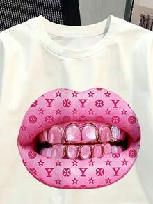 Manfinity Dauomo Y2K 复古大嘴巴美式街头酷炫男士T恤 - 白色 - 查看 4