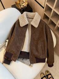 Franclia เสื้อแจ็คเก็ตหนังคอลล่าห์ขนเฟอร์เทียมหลวมแบบลำลองอเนกประสงค์สำหรับฤดูใบไม้ร่วง/ฤดูหนาวสำหรับผู้หญิงอ้วน