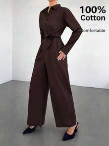 Siren Gaze Tuta intera da donna in colore unito, elegante tuta casual da donna per uso quotidiano, moderna per il pendolarismo, marrone scuro - Caffè Marrone - Visualizzare 5