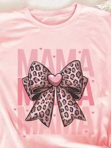 EMERY ROSE 女士字母蝴蝶结印花短袖休闲宽松圆领T恤 - 粉色 - 查看 3