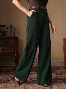 Anewsta 女士棕色灯芯绒长裤，设计细节精美，搭配复古腰带，适合通勤、办公和休闲穿着，秋冬季款。