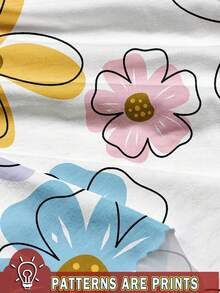 EMERY ROSE EMERY ROSE Versatile Floral Pattern Casual Boho Minimalist Round Neck Short Sleeve Loose T-Shirt For Women, Spring/Summer Vacation White Floral, Petite Women - Multicolor - View 3
