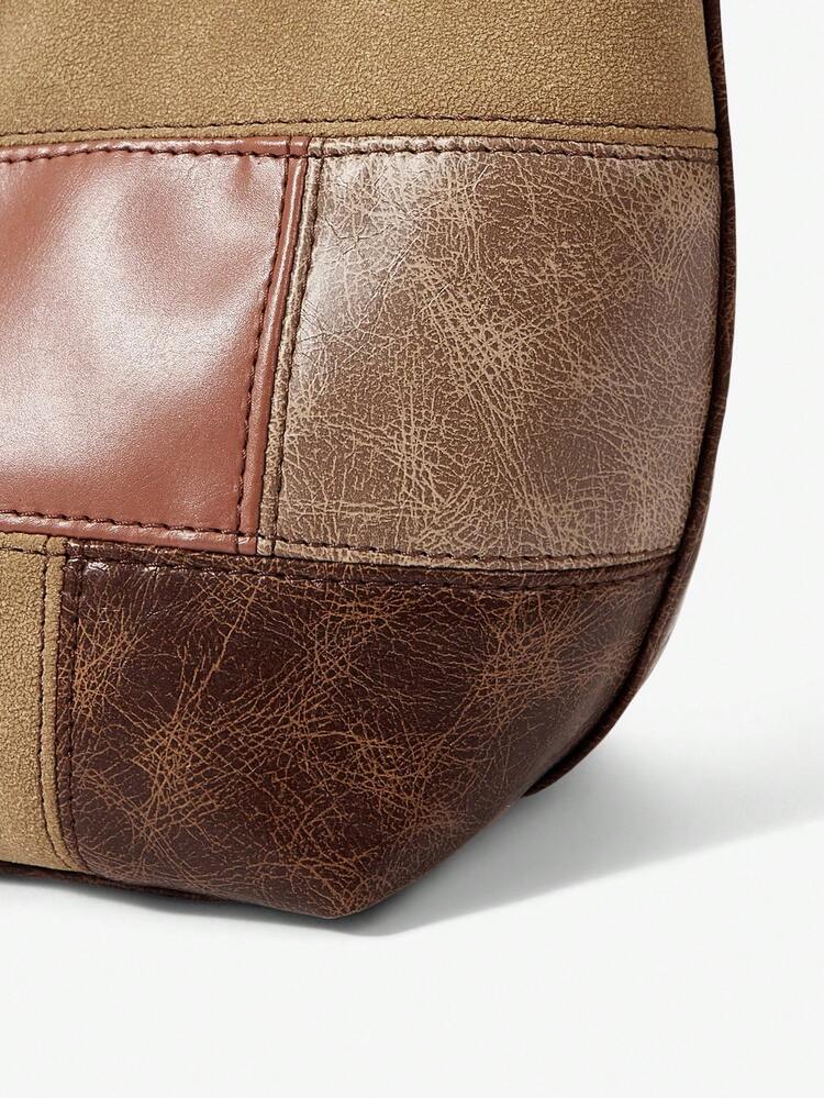 SHEIN Maija Ladies, Women Top Handle Bags, Retro, Vintage, Hardware Handle, PU Splicing, Fashionable, Elegant, Simple, Personalized, Versatile, Classic, For Commute, Office, Date, Daily, Shopping, Afternoon Tea