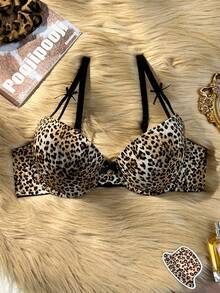 SHEIN 1pc Leopard Print Bra With Bow Decor And Underwire Support - Multicolor - View 6
