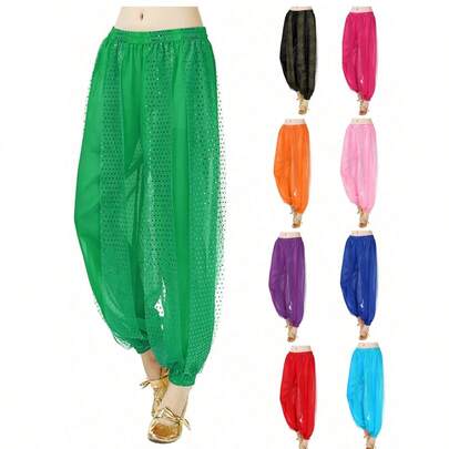 1件装 女士成人舞蹈服亮片宽松裤