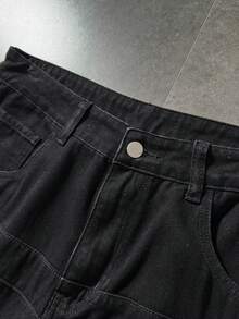 ROMWE MEN Casual Men Slant Pocket Wide Leg Jeans - Black - View 3